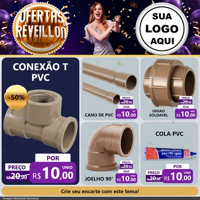 Modelo de Rede Social para Feed Facebook com o tema Ofertas de Réveillon para Tubos e conexões