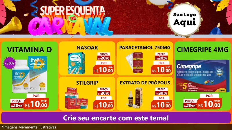 Modelo de TV para TV Horizontal com o tema Super Esquenta de Carnaval para Farmácia
