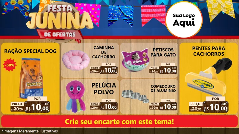 Modelo de TV para TV Horizontal com o tema Festa Junina de Ofertas para Pet Shop