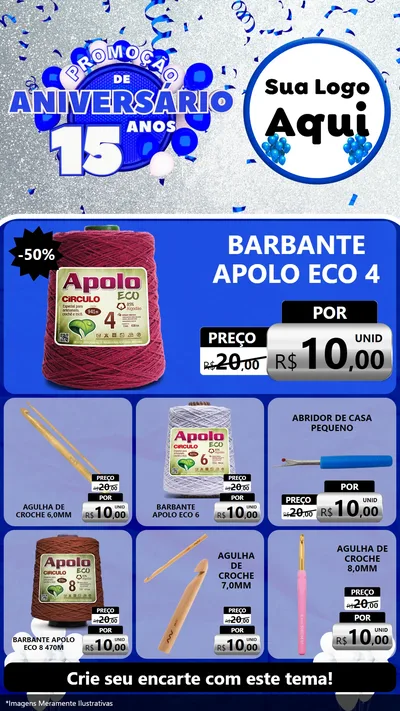 Modelo de Rede Social para Stories com o tema Promoção de Aniversário - 15 Anos para Armarinho e Aviamentos