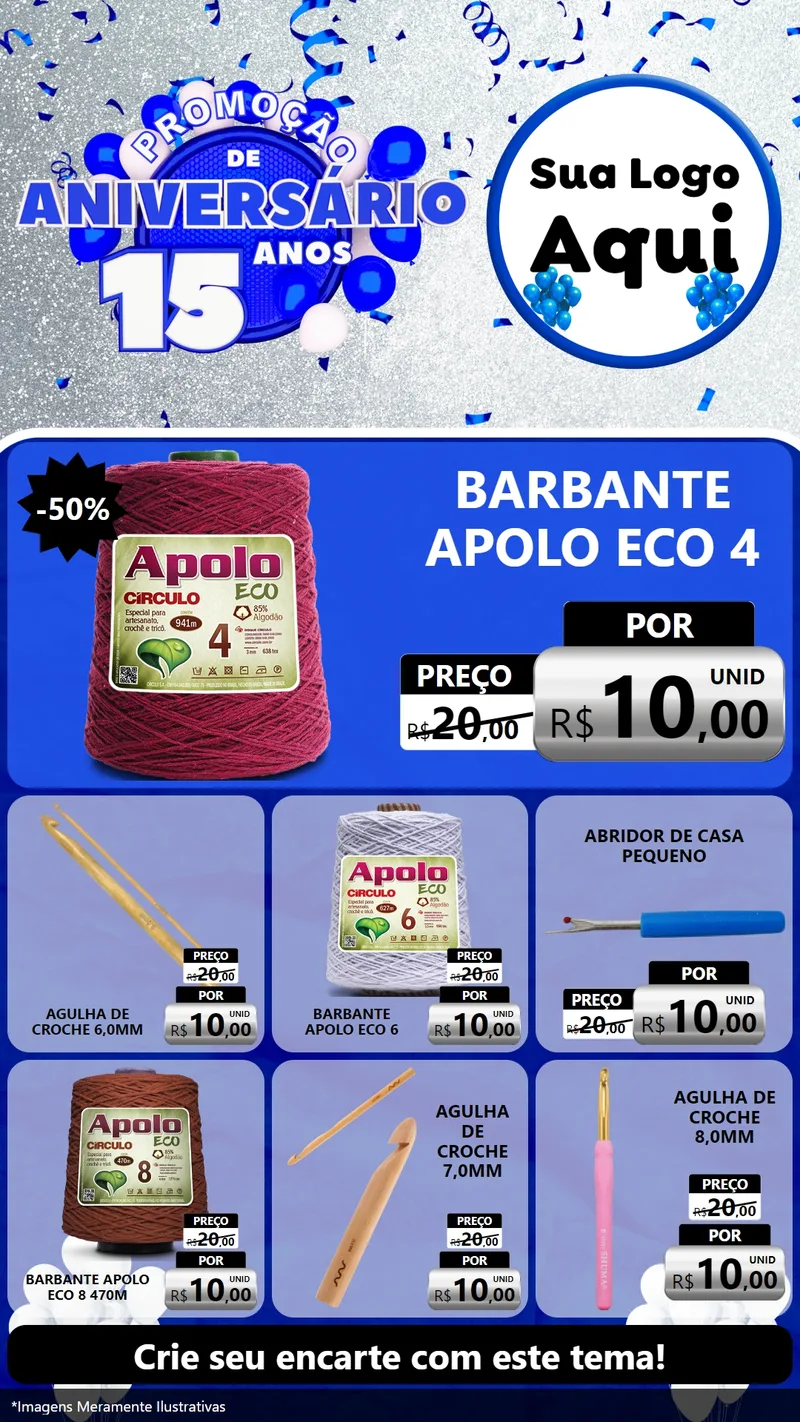 Modelo de Rede Social para Stories com o tema Promoção de Aniversário - 15 Anos para Armarinho e Aviamentos