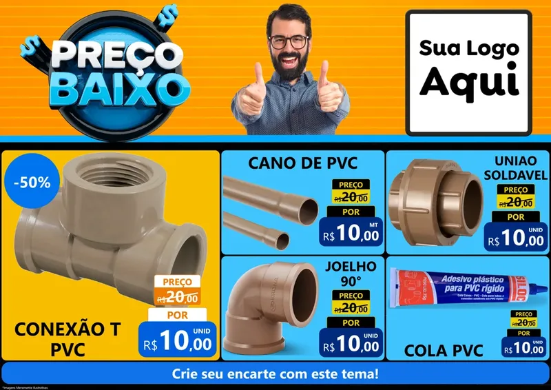 Modelo de Encarte para Encarte A4 Horizontal com o tema Preço Baixo para Tubos e conexões