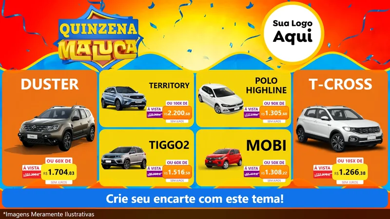 Modelo de TV para TV Horizontal com o tema Quinzena Maluca para Concessionaria de Carros