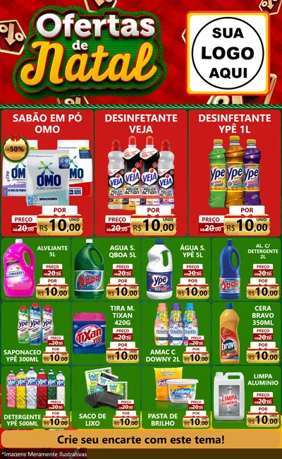 Modelo de Encarte para Encarte Grande com o tema Ofertas de Natal para Produtos de Limpeza