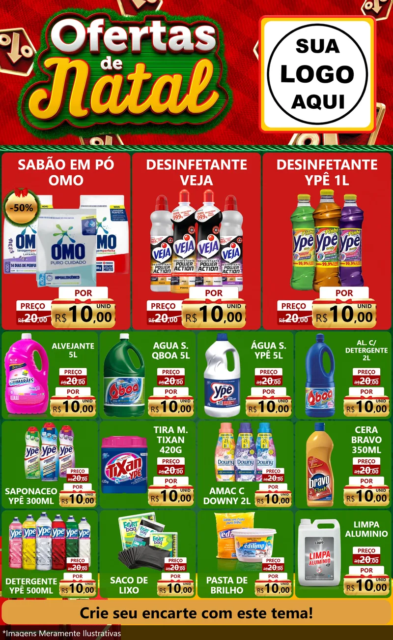 Modelo de Encarte para Encarte Grande com o tema Ofertas de Natal para Produtos de Limpeza