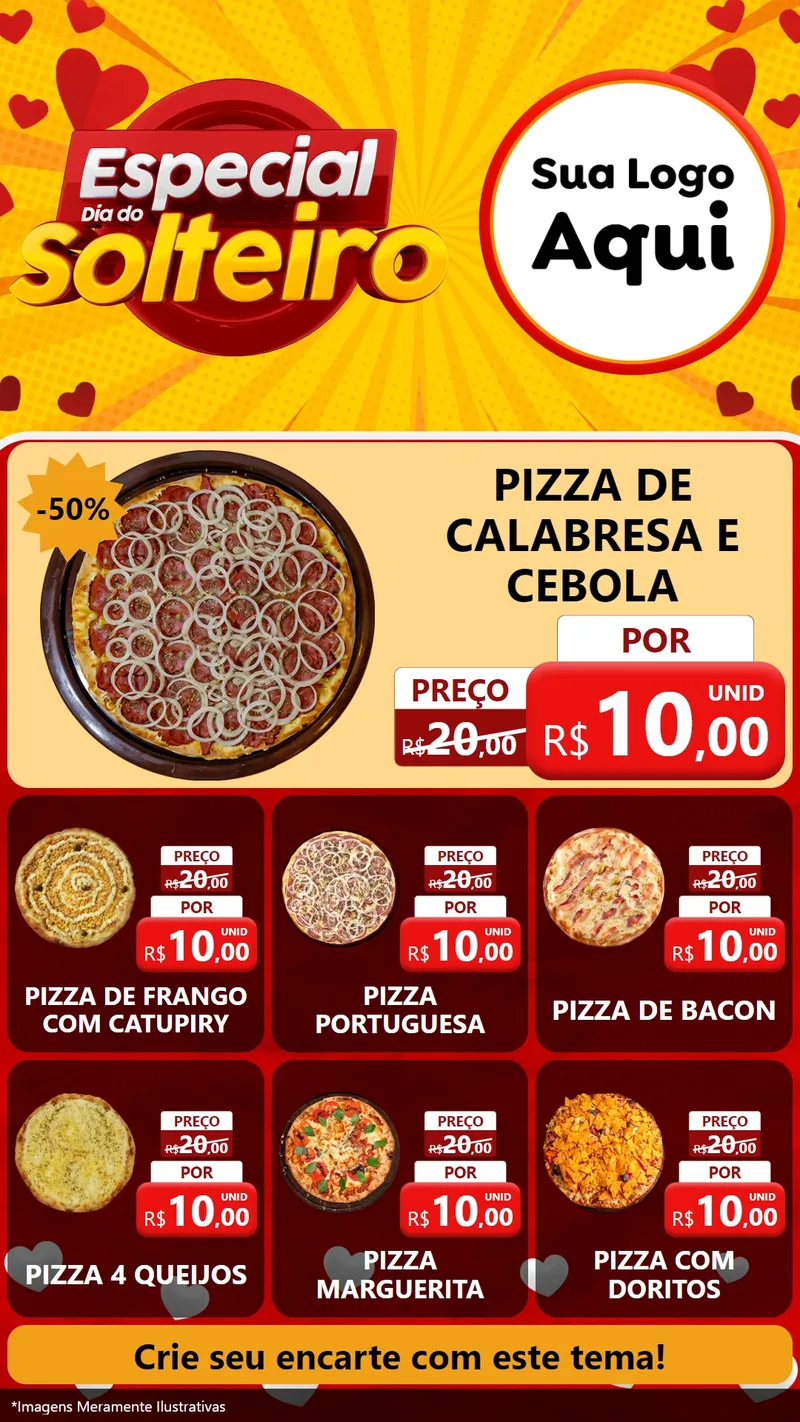 Modelo de Rede Social para Stories com o tema Especial Dia do Solteiro para Pizzaria