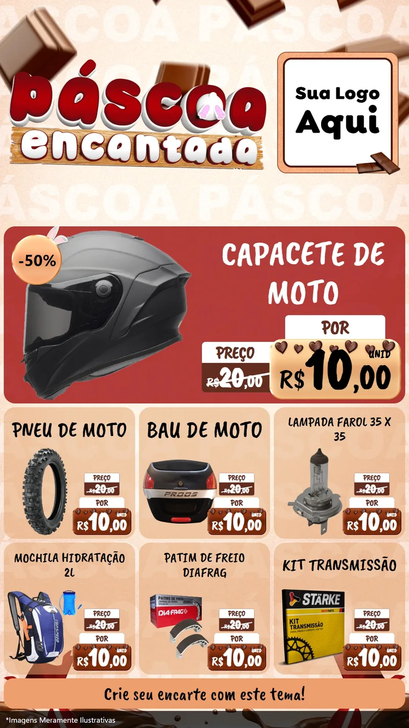 Modelo de Rede Social para Stories com o tema Páscoa Encantada para Moto peças