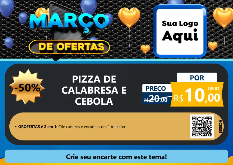 Modelo de Cartaz para Cartaz A4 Horizontal com o tema Março de Ofertas para Pizzaria