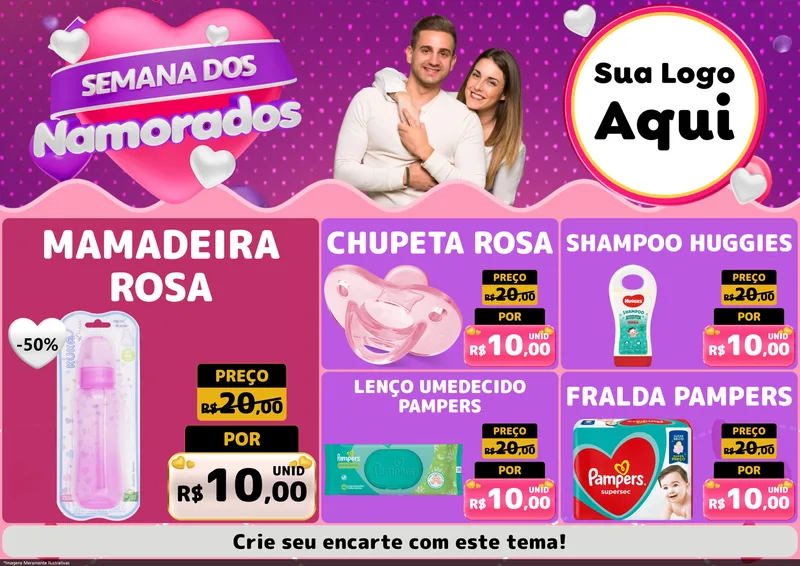 Modelo de Encarte para Encarte A4 Horizontal com o tema Semana dos Namorados para Bebês