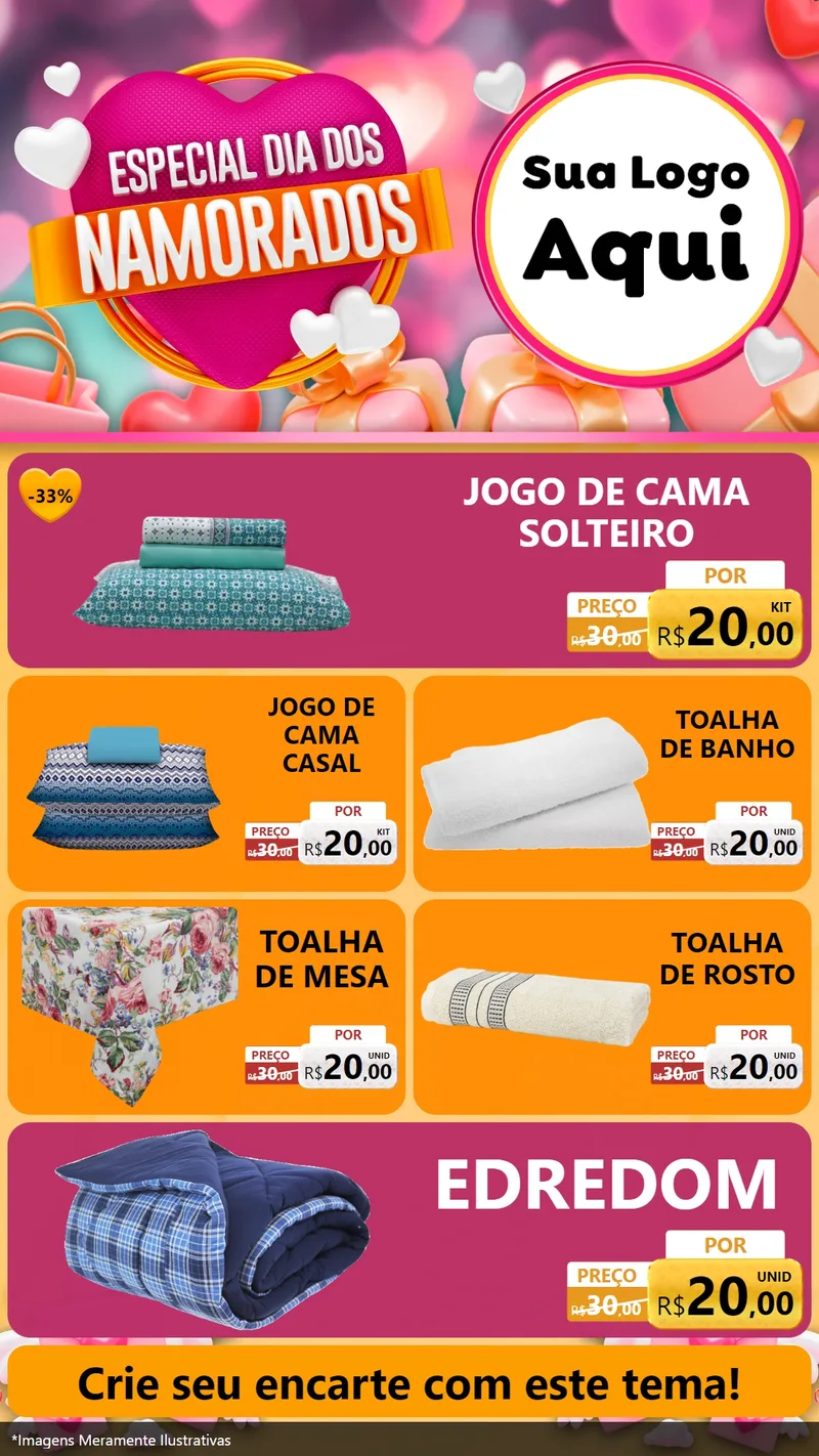 Modelo de TV para TV Vertical com o tema Especial Dia dos Namorados para Cama, Mesa e Banho