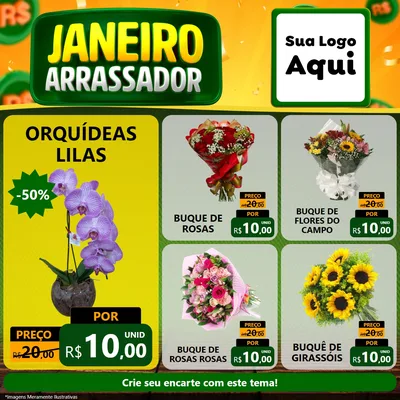 Modelo de Rede Social para Feed Facebook com o tema Janeiro Arrasador para Floricultura e jardim