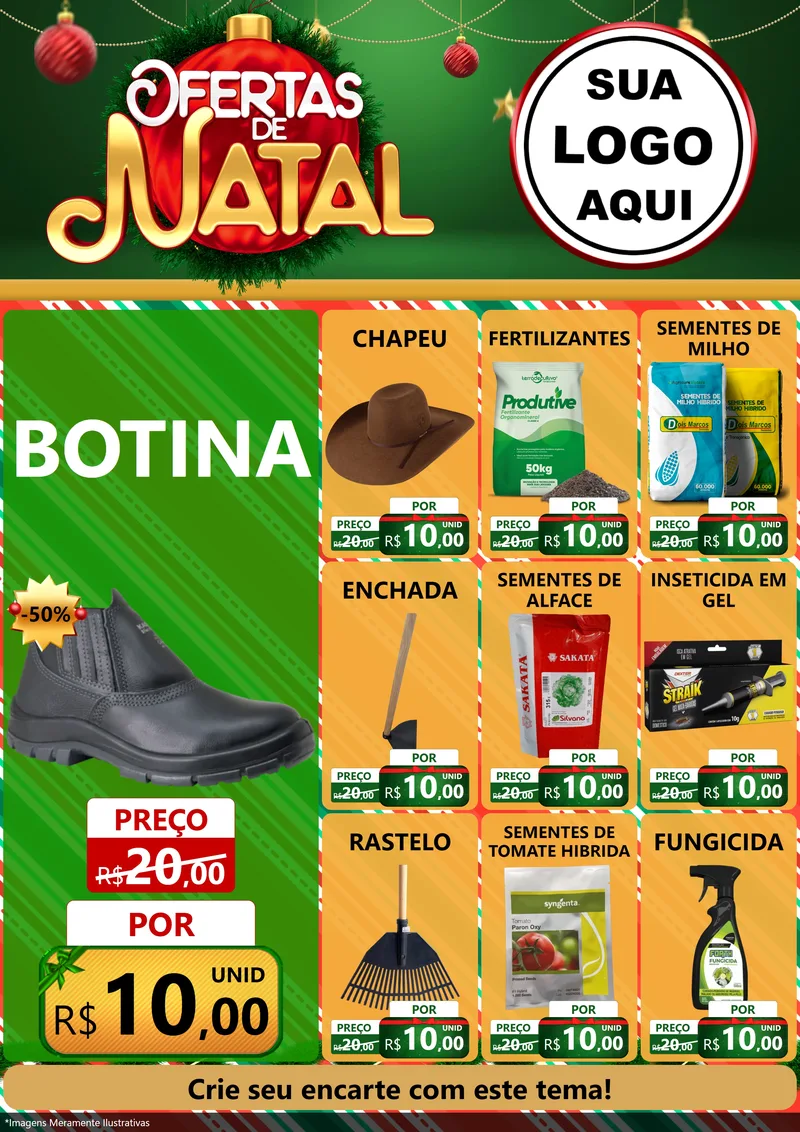 Modelo de Encarte para Encarte A4 Vertical com o tema Ofertas de Natal para Agropecuária