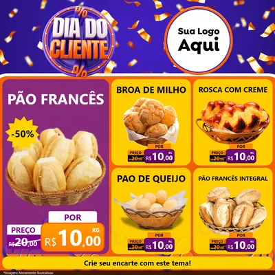 Modelo de Rede Social para Feed Facebook com o tema Dia do Cliente para Padaria
