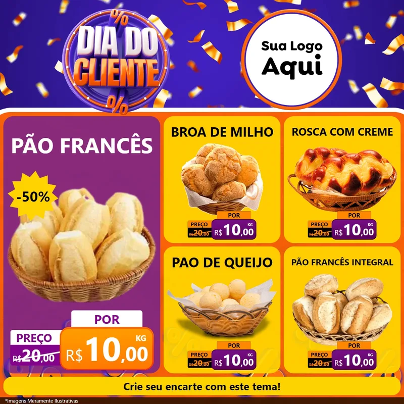 Modelo de Rede Social para Feed Facebook com o tema Dia do Cliente para Padaria