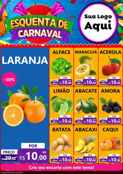 Modelo de Encarte para Encarte A4 Vertical com o tema Esquenta de Carnaval para Hortifrúti