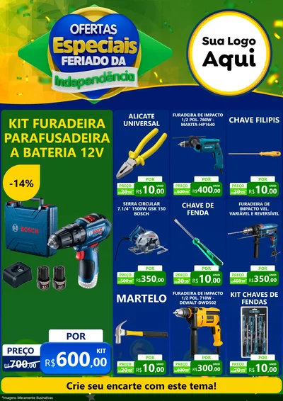 Modelo de Encarte para Encarte A4 Vertical com o tema Ofertas Especiais Feriado da Independência para Maquinas e Ferramentas