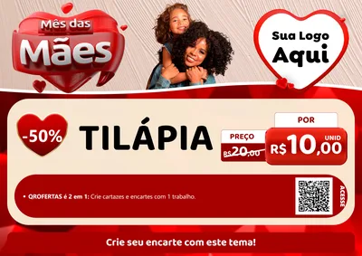 Modelo de Cartaz para Cartaz A4 Horizontal com o tema Mês das Mães para Peixaria