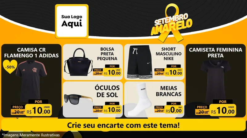 Modelo de TV para TV Horizontal com o tema Setembro Amarelo para Roupas e acessórios