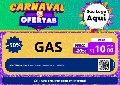 Modelo de Cartaz para Cartaz A4 Horizontal com o tema Carnaval de Ofertas para Água e gás