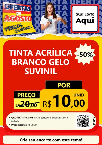 Modelo de Cartaz para Cartaz A4 Vertical com o tema Ofertas de Agosto - Preços Incríveis para Tintas e Ferramentas