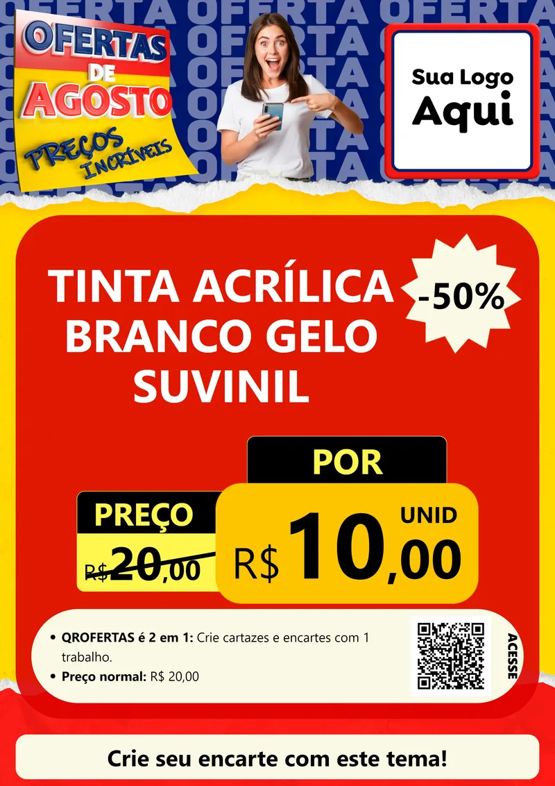 Modelo de Cartaz para Cartaz A4 Vertical com o tema Ofertas de Agosto - Preços Incríveis para Tintas e Ferramentas