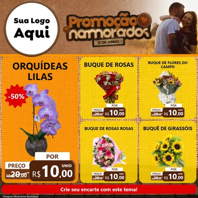 Modelo de Rede Social para Feed Facebook com o tema Promoção Namorados para Floricultura e jardim
