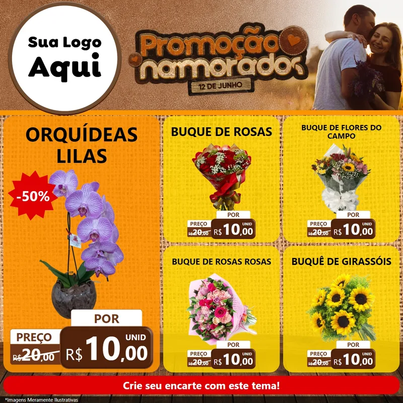 Modelo de Rede Social para Feed Facebook com o tema Promoção Namorados para Floricultura e jardim