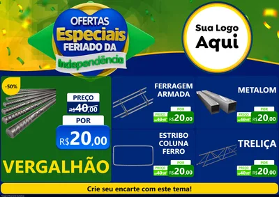 Modelo de Encarte para Encarte A4 Horizontal com o tema Ofertas Especiais Feriado da Independência para Ferragens