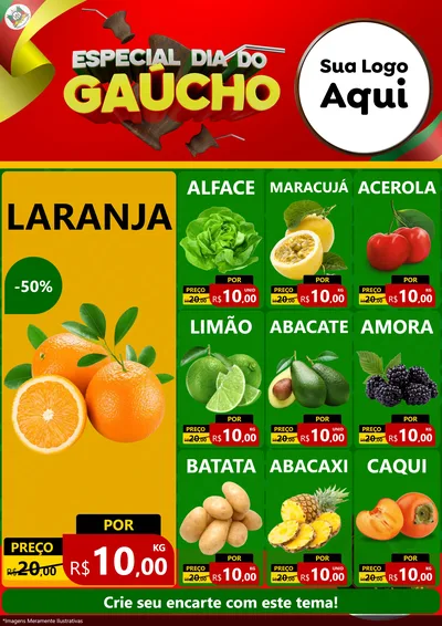 Modelo de Encarte para Encarte A4 Vertical com o tema Especial Dia do Gaúcho para Hortifrúti