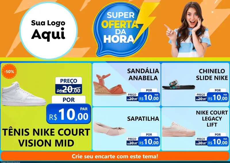 Modelo de Encarte para Encarte A4 Horizontal com o tema Super Oferta da Hora para Calçados