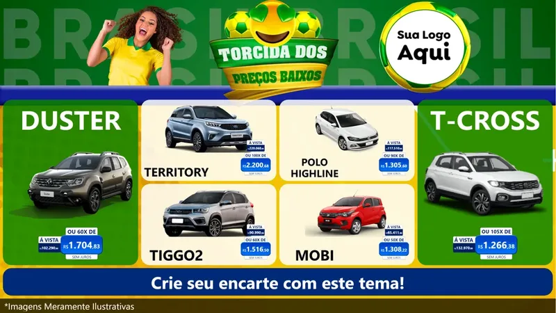 Modelo de TV para TV Horizontal com o tema Torcida dos Preços Baixos - Copa para Concessionaria de Carros