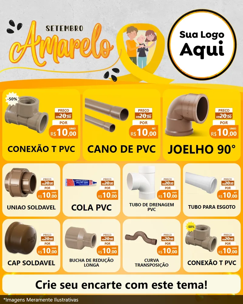 Modelo de Rede Social para Feed Instagram com o tema Setembro Amarelo para Tubos e conexões