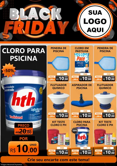 Modelo de Encarte para Encarte A4 Vertical com o tema Black Friday para Produtos para Piscina