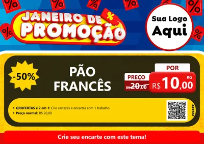 Modelo de Cartaz para Cartaz A4 Horizontal com o tema Janeiro de Promoção para Padaria