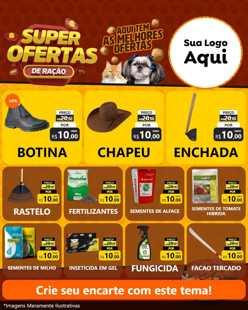 Modelo de Rede Social para Feed Instagram com o tema Super Oferta de Ração para Agropecuária