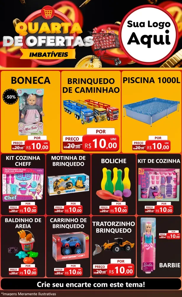 Modelo de Encarte para Encarte Grande com o tema Quarta de Ofertas Imbatíveis para Brinquedos