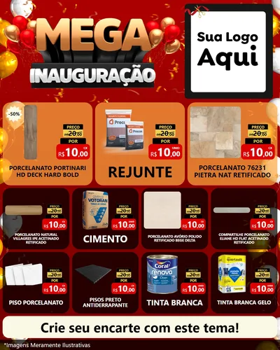 Modelo de Rede Social para Feed Instagram com o tema Mega Inauguração para Pisos e revestimentos