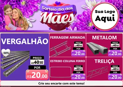 Modelo de Encarte para Encarte A4 Horizontal com o tema Sorteio Dia das Mães para Ferragens