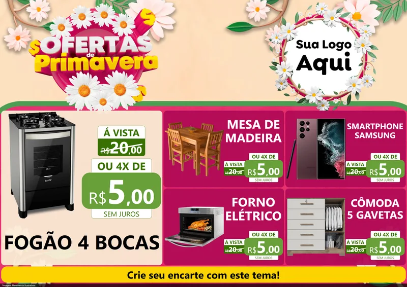 Modelo de Encarte para Encarte A4 Horizontal com o tema Ofertas de Primavera para Móveis e Eletro