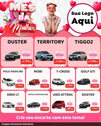 Modelo de Rede Social para Feed Instagram com o tema Mês da Mulher para Concessionaria de Carros
