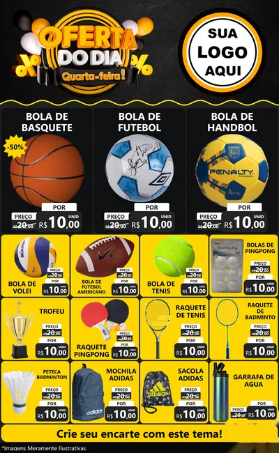 Modelo de Encarte para Encarte Grande com o tema Oferta do Dia - Quarta Feira! para Artigos Esportivos
