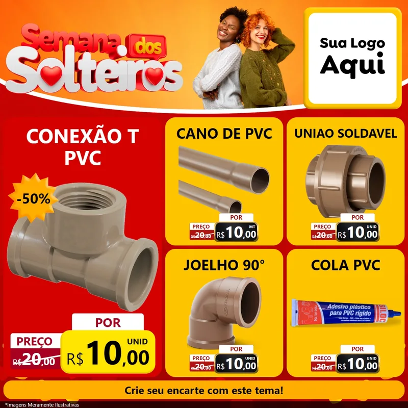 Modelo de Rede Social para Feed Facebook com o tema Semana dos Solteiros para Tubos e conexões