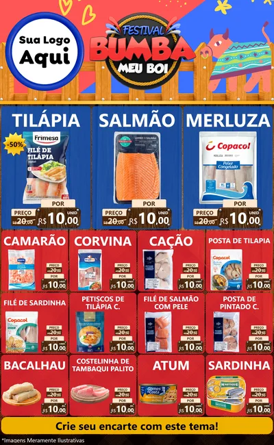 Modelo de Encarte para Encarte Grande com o tema Festival Bumba Meu Boi para Peixaria