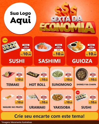 Modelo de Rede Social para Feed Instagram com o tema Sexta da Economia para Comida japonesa