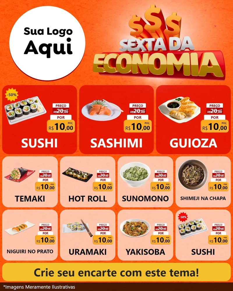 Modelo de Rede Social para Feed Instagram com o tema Sexta da Economia para Comida japonesa