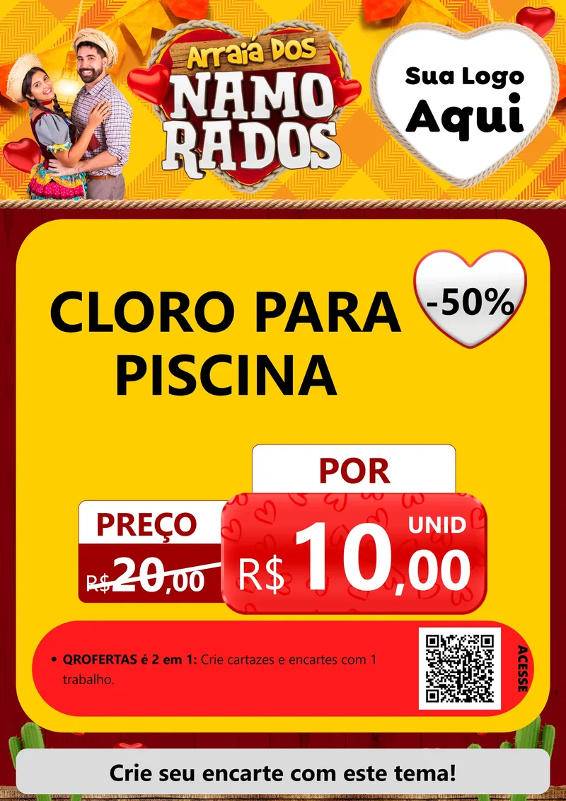 Modelo de Cartaz para Cartaz A4 Vertical com o tema Arraiá dos Namorados para Produtos para Piscina