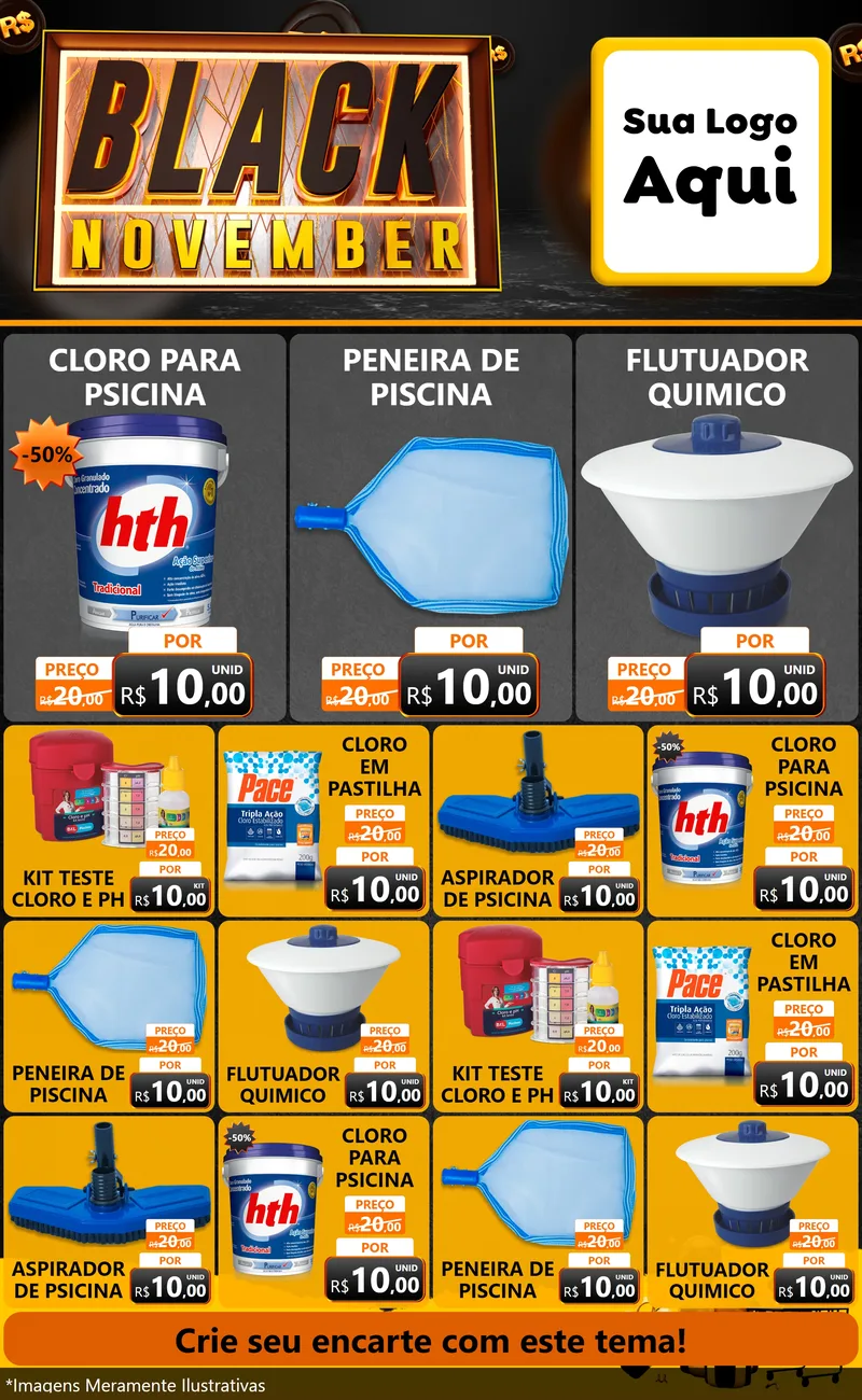 Modelo de Encarte para Encarte Grande com o tema Black November para Produtos para Piscina