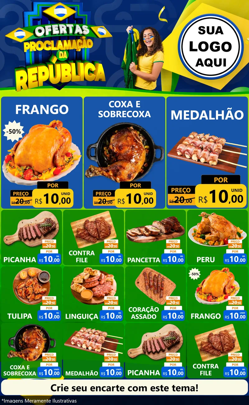 Modelo de Encarte para Encarte Grande com o tema Ofertas Proclamação da República para Assados