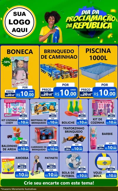 Modelo de Encarte para Encarte Grande com o tema Dia Da Proclamação Da República para Brinquedos