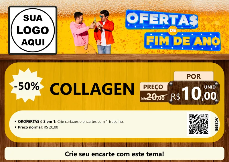 Modelo de Cartaz para Cartaz A4 Horizontal com o tema Ofertas de Fim de Ano para Suplementos alimentares